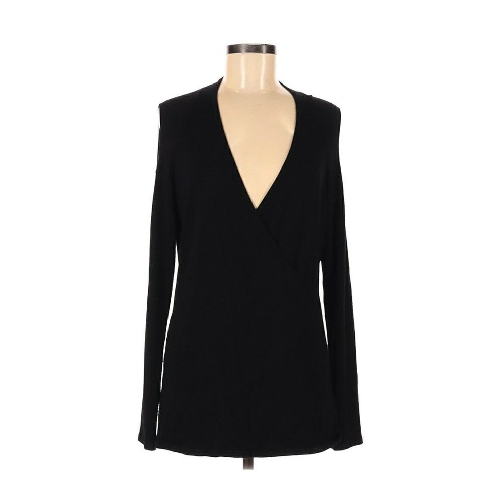 Alberto Makali V‎ Neck Solid Black Faux Wrap Top